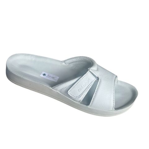 Atviros odinės šlepetės moterims Dr. Luigi šviesiai pilkos spalvos