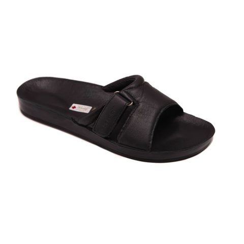 Atviros odinės šlepetės moterims Dr.Luigi juodos spalvos