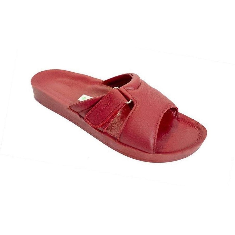 Atviros odinės šlepetės moterims Dr.Luigi raudonos spalvos