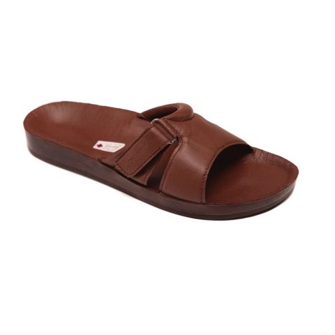 Atviros odinės šlepetės moterims Dr. Luigi rudos spalvos