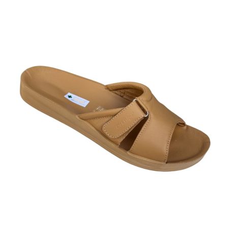 Atviros odinės šlepetės moterims Dr.Luigi smėlio spalvos