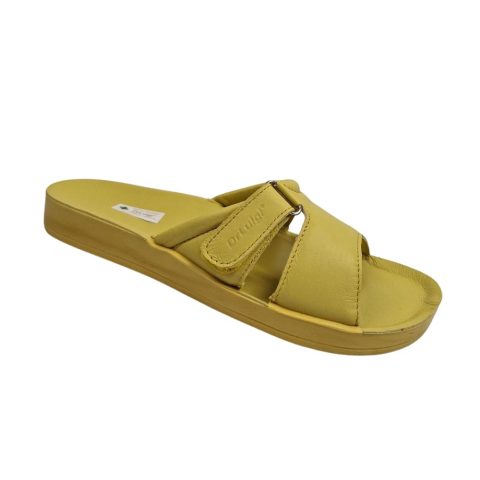 Atviros odinės šlepetės moterims Dr. Luigi geltonos spalvos