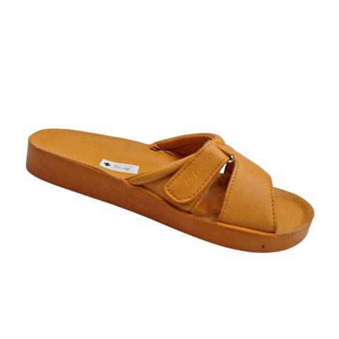 Atviros odinės šlepetės moterims Dr. Luigi oranžinės spalvos