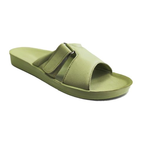 Atviros odinės šlepetės moterims Dr. Luigi šviesiai žalios spalvos